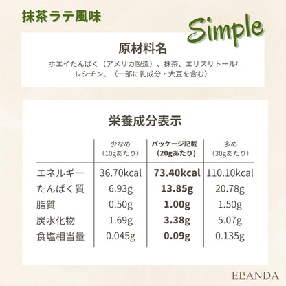 エランダ ホエイプロテイン 甘くない抹茶ラテ風味320ｇ